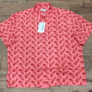 Mens Lacoste Allover Logo SS Button Up Shirt Lighthouse Pink 42 - Large